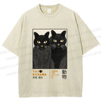 Unisex Yayoi Kusama Cat Printed Washed Tee
