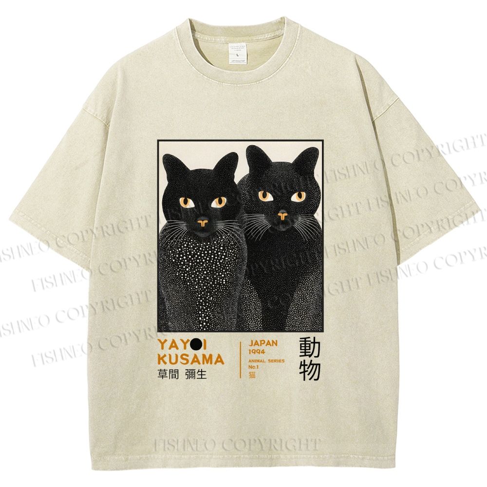 Unisex Yayoi Kusama Cat Printed Washed Tee