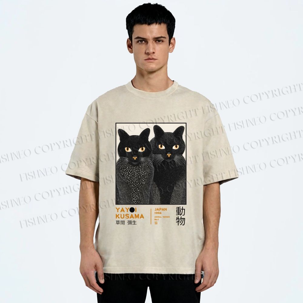 Unisex Yayoi Kusama Cat Printed Washed Tee
