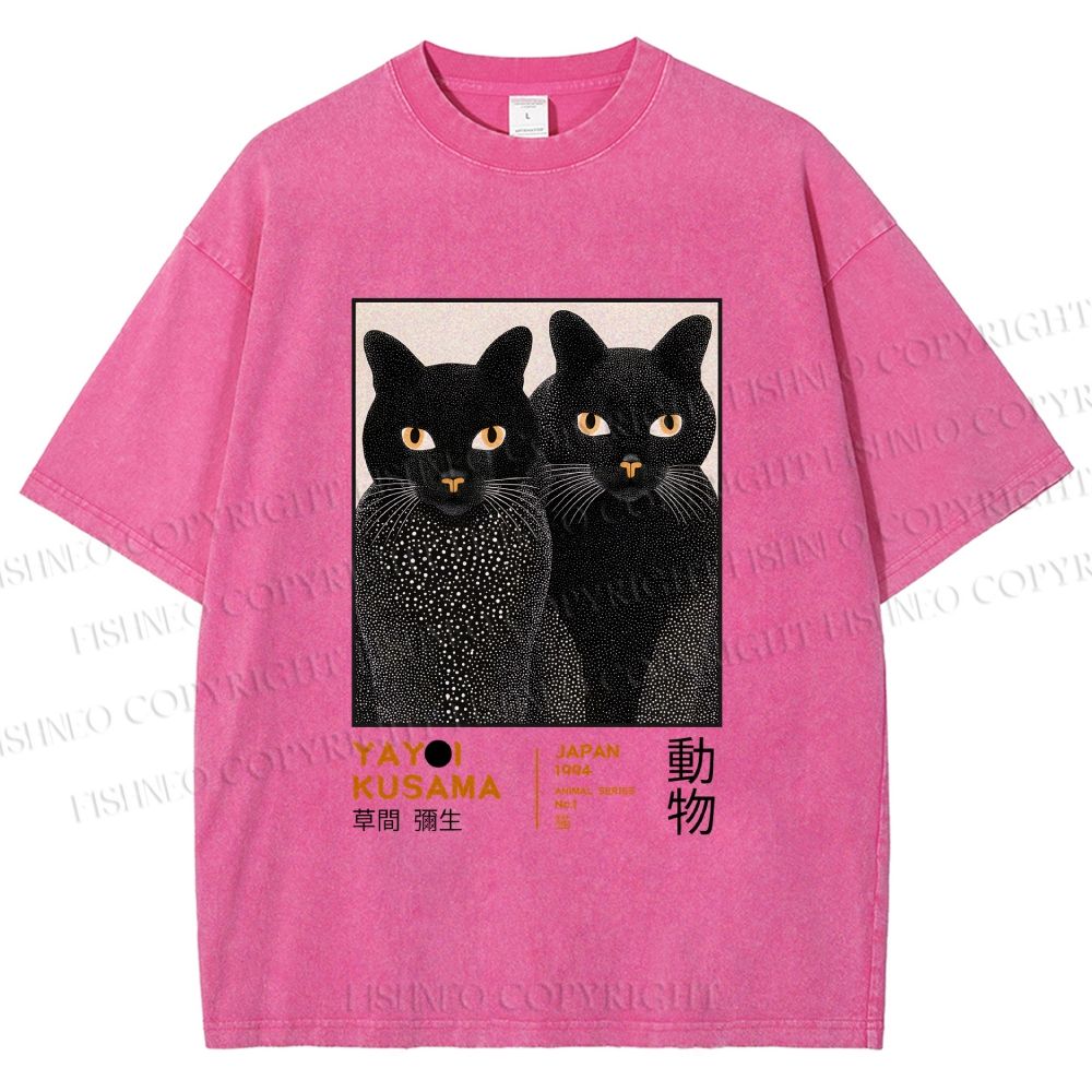 Unisex Yayoi Kusama Cat Printed Washed Tee