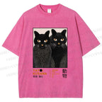 Unisex Yayoi Kusama Cat Printed Washed Tee