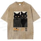 Unisex Yayoi Kusama Cat Printed Washed Tee