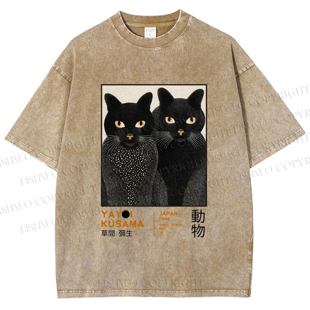 Unisex Yayoi Kusama Cat Printed Washed Tee