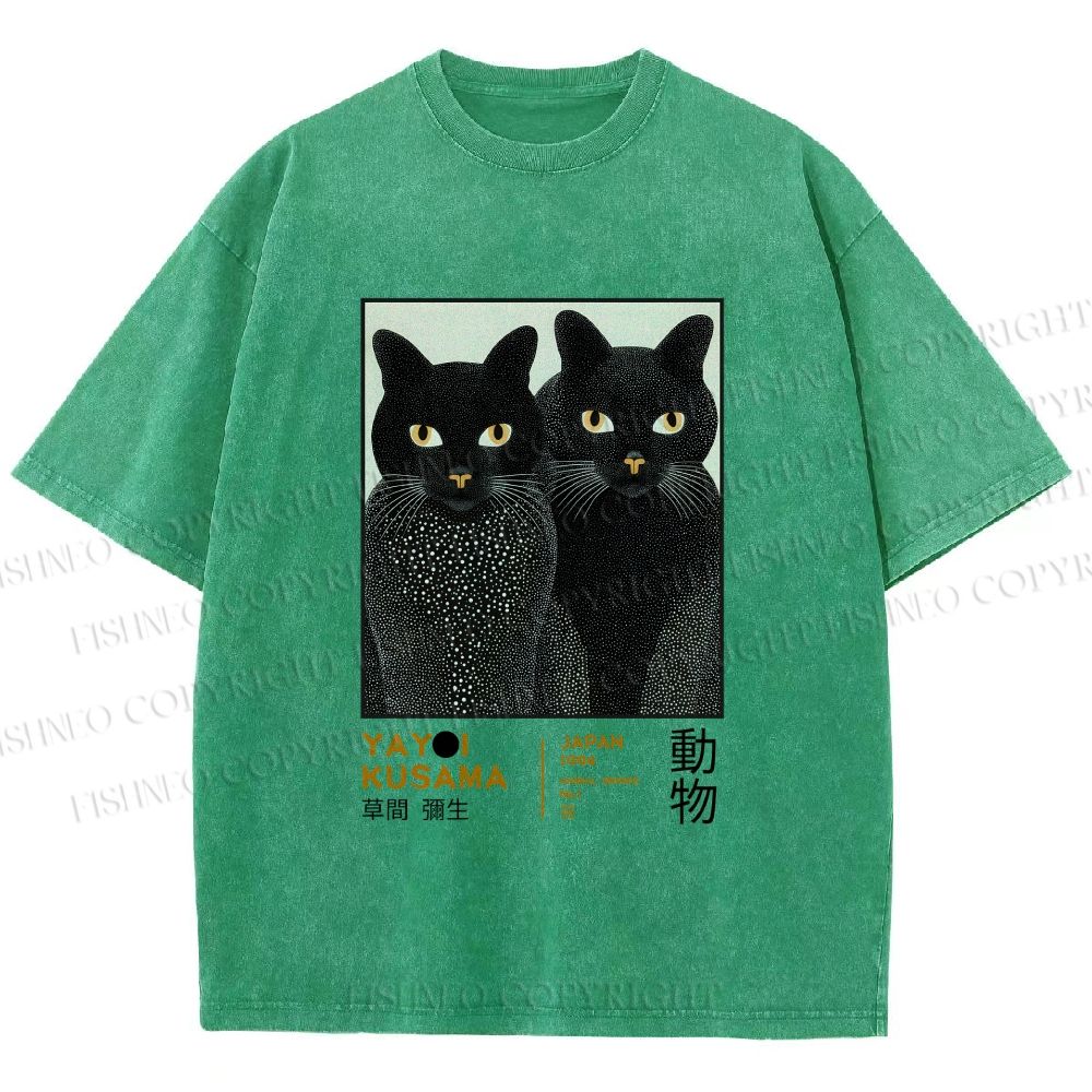 Unisex Yayoi Kusama Cat Printed Washed Tee