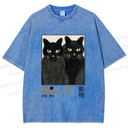 Unisex Yayoi Kusama Cat Printed Washed Tee