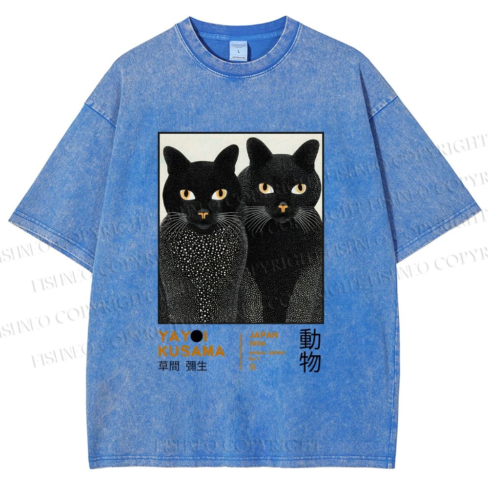 Unisex Yayoi Kusama Cat Printed Washed Tee