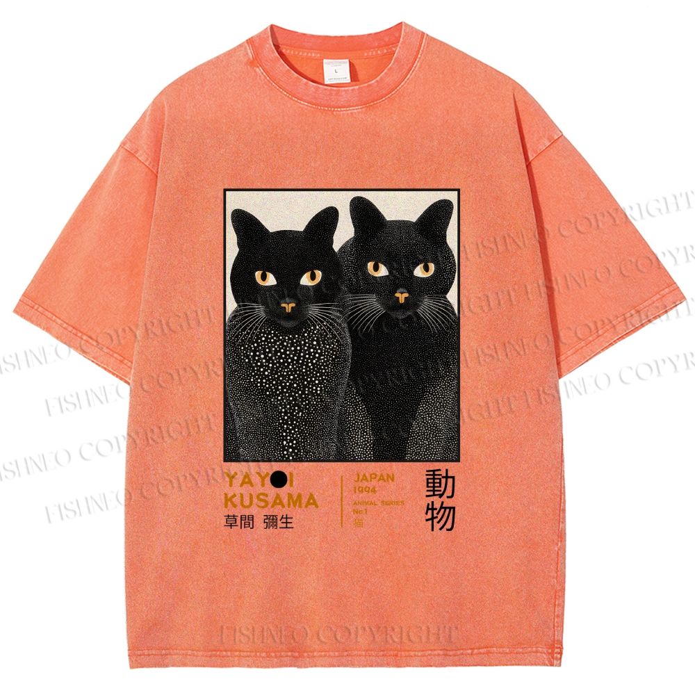 Unisex Yayoi Kusama Cat Printed Washed Tee