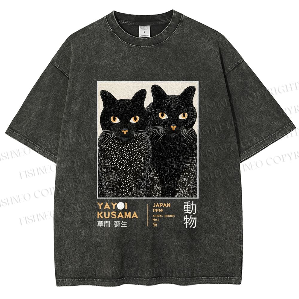 Unisex Yayoi Kusama Cat Printed Washed Tee
