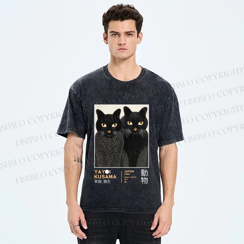 Unisex Yayoi Kusama Cat Printed Washed Tee