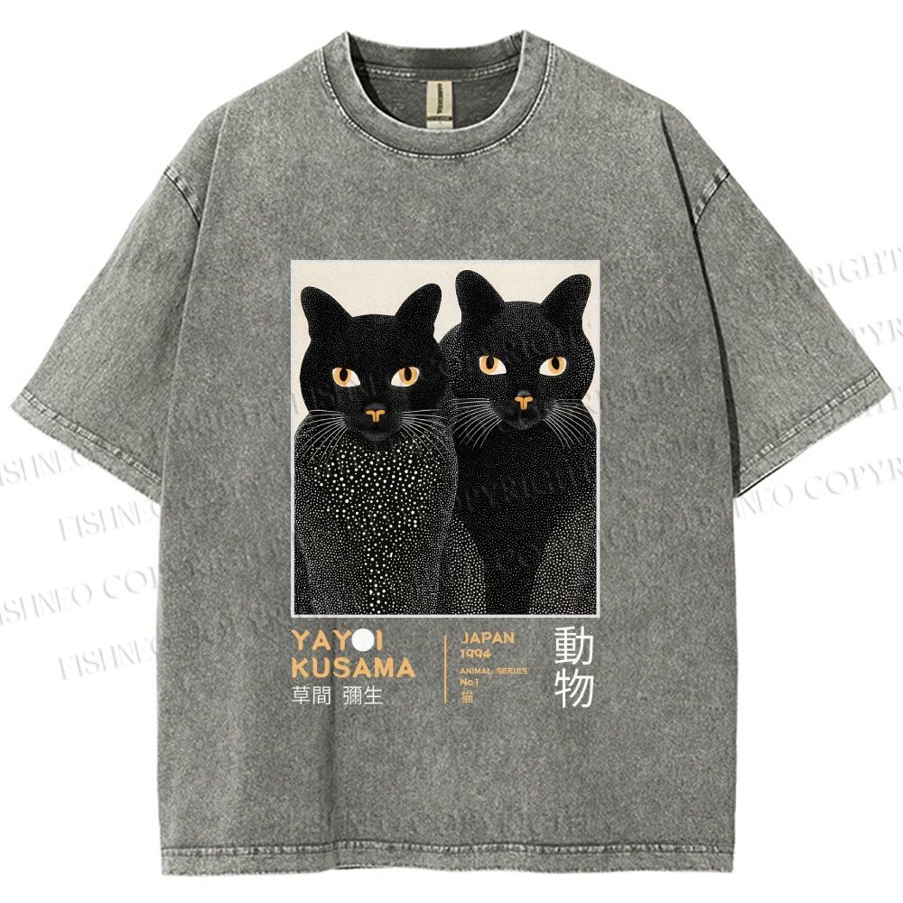 Unisex Yayoi Kusama Cat Printed Washed Tee