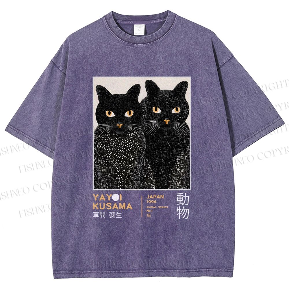 Unisex Yayoi Kusama Cat Printed Washed Tee