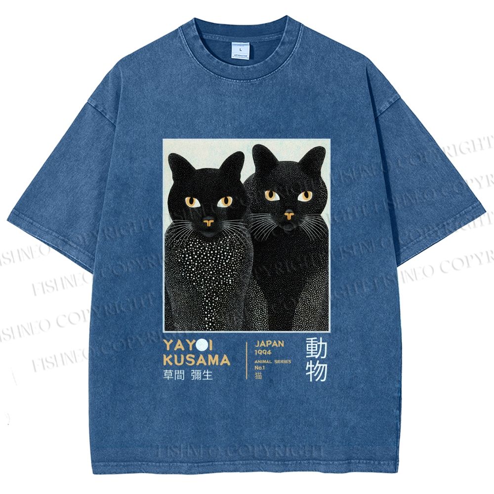 Unisex Yayoi Kusama Cat Printed Washed Tee