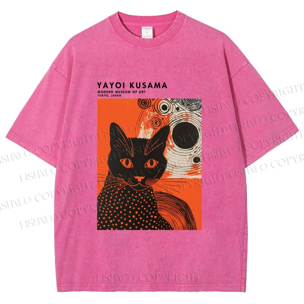 Unisex Yayoi Kusama Cat Printed Washed Tee