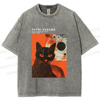 Unisex Yayoi Kusama Cat Printed Washed Tee