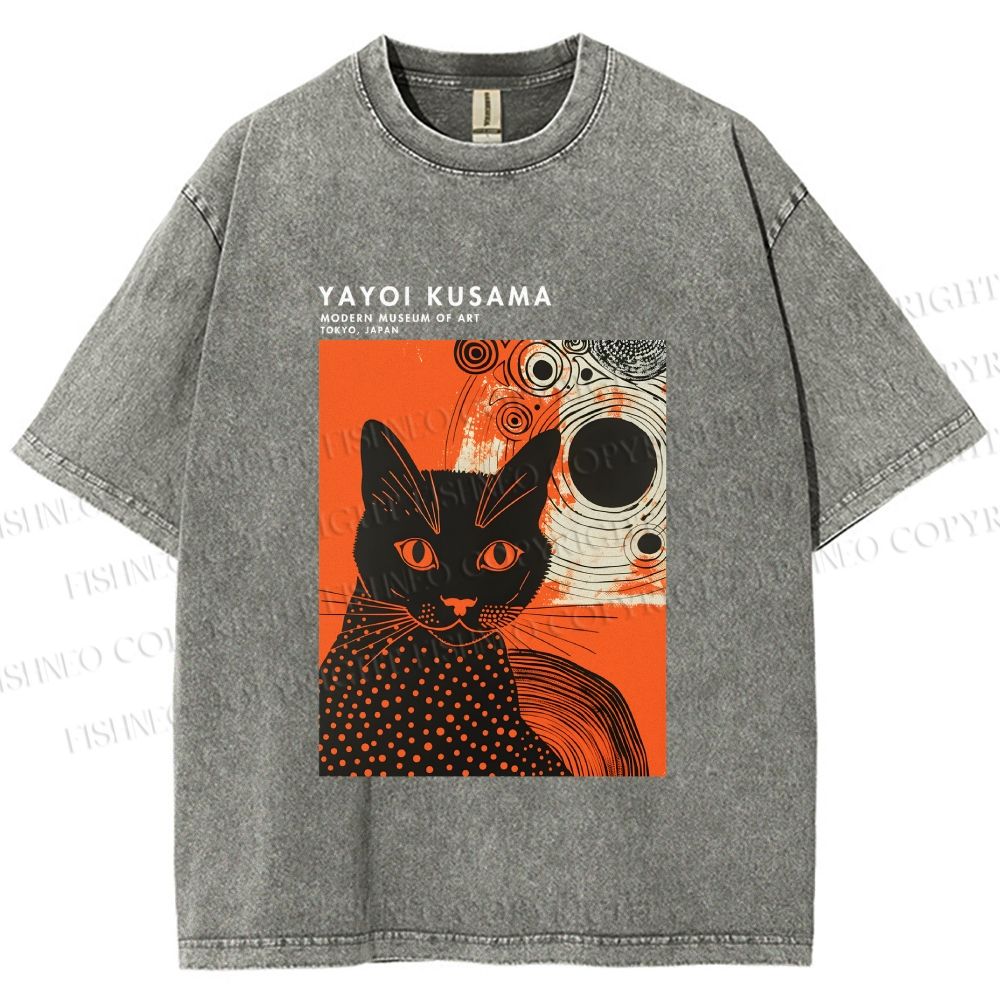 Unisex Yayoi Kusama Cat Printed Washed Tee