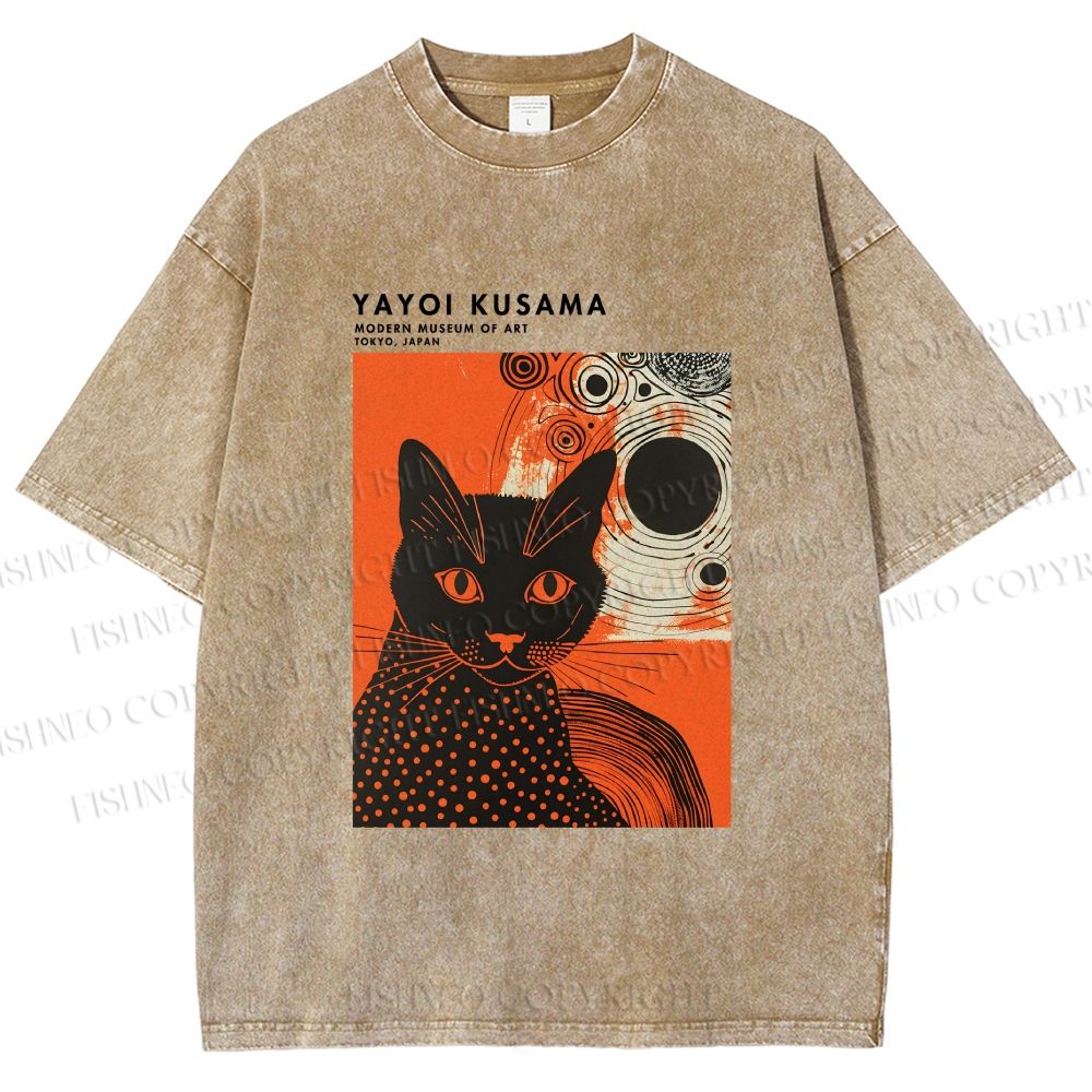 Unisex Yayoi Kusama Cat Printed Washed Tee