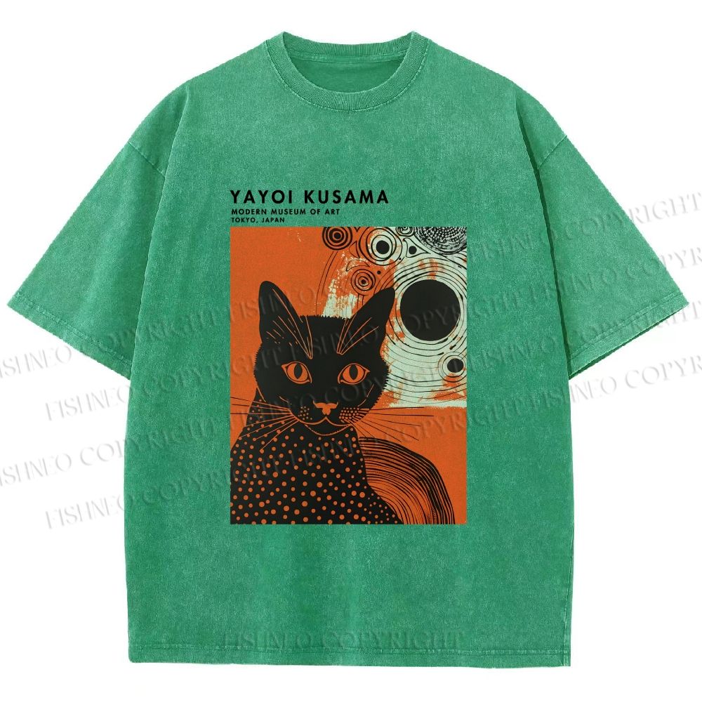 Unisex Yayoi Kusama Cat Printed Washed Tee