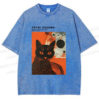 Unisex Yayoi Kusama Cat Printed Washed Tee