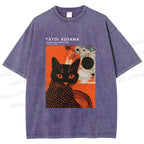 Unisex Yayoi Kusama Cat Printed Washed Tee