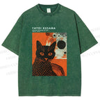Unisex Yayoi Kusama Cat Printed Washed Tee