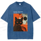 Unisex Yayoi Kusama Cat Printed Washed Tee