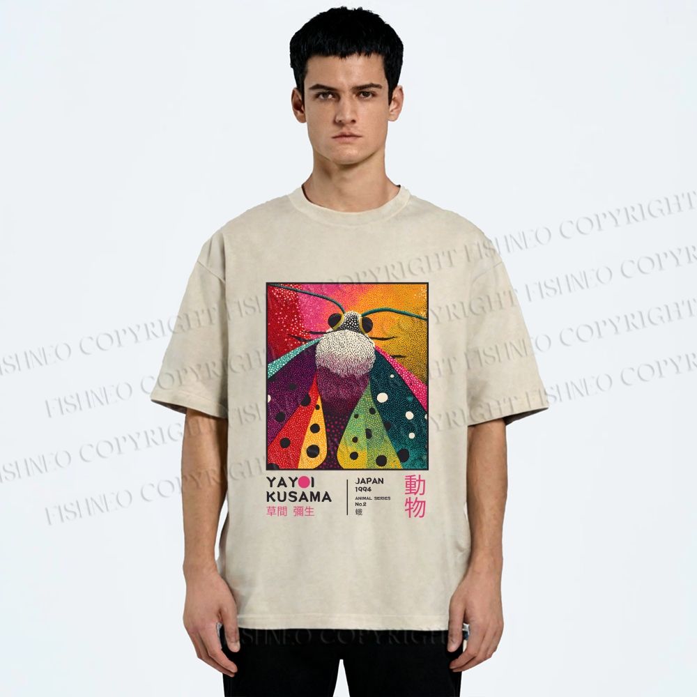Unisex Yayoi Kusama Moth Printed Washed Tee