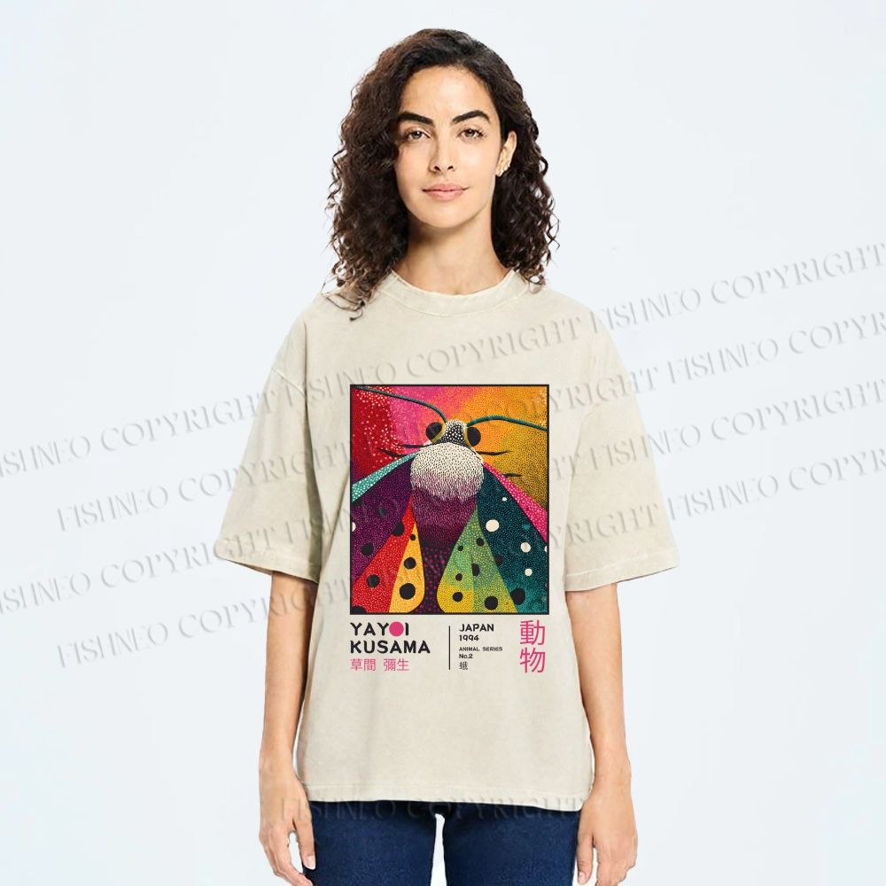 Unisex Yayoi Kusama Moth Printed Washed Tee