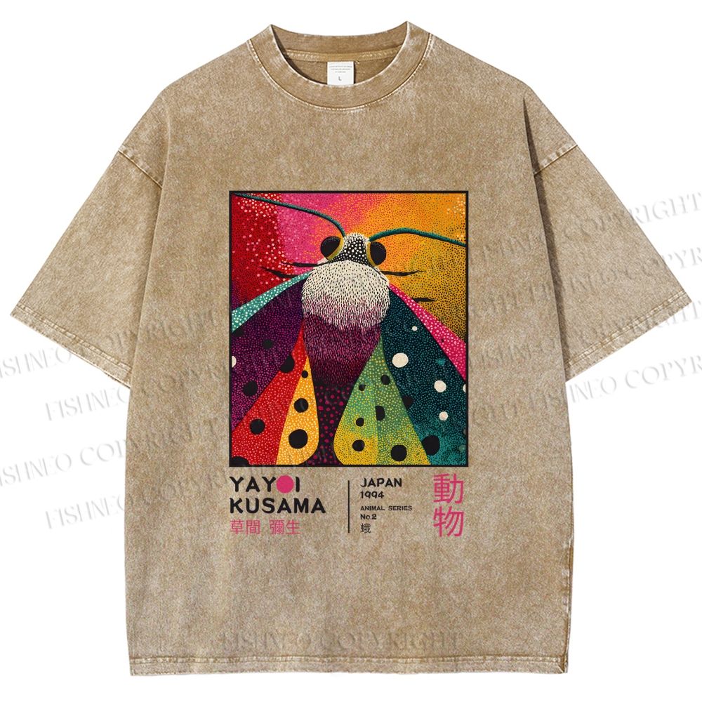 Unisex Yayoi Kusama Moth Printed Washed Tee
