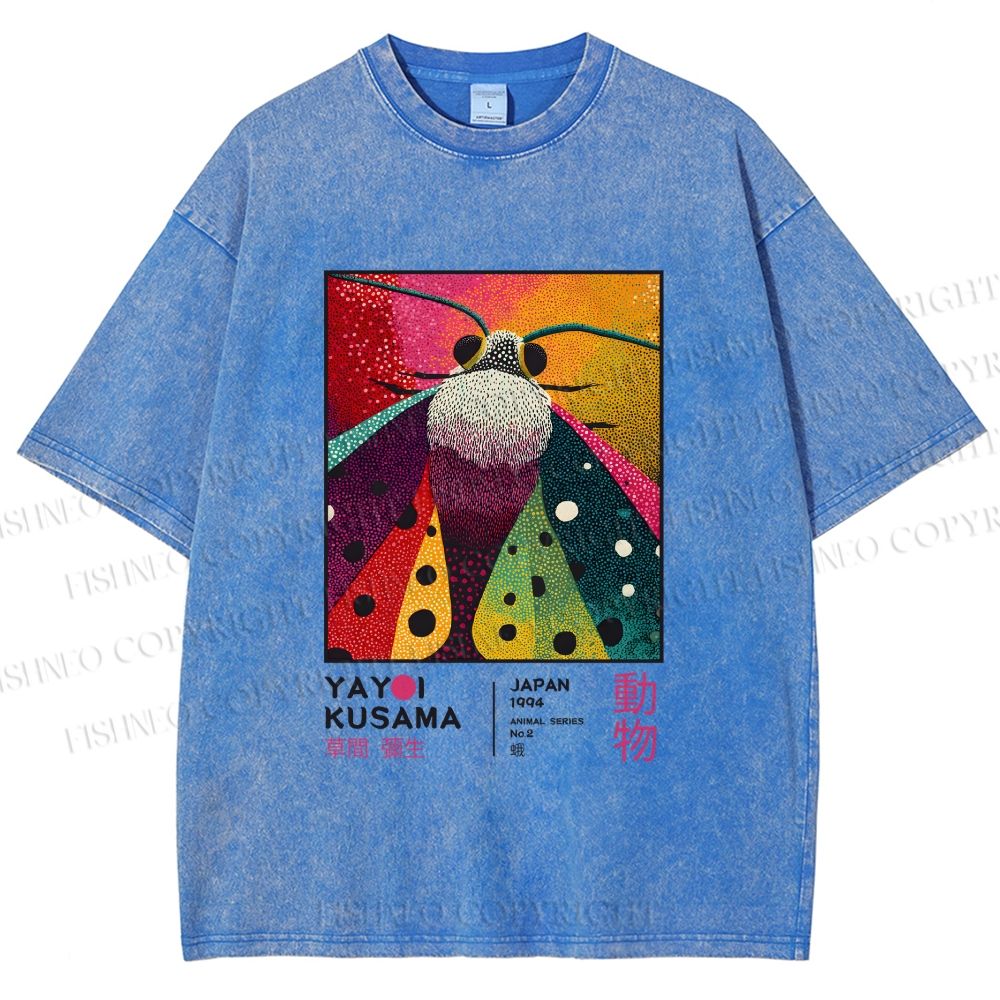 Unisex Yayoi Kusama Moth Printed Washed Tee