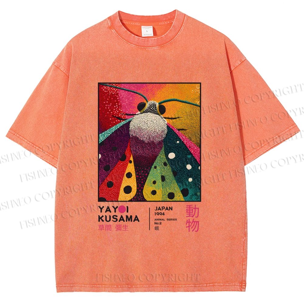 Unisex Yayoi Kusama Moth Printed Washed Tee