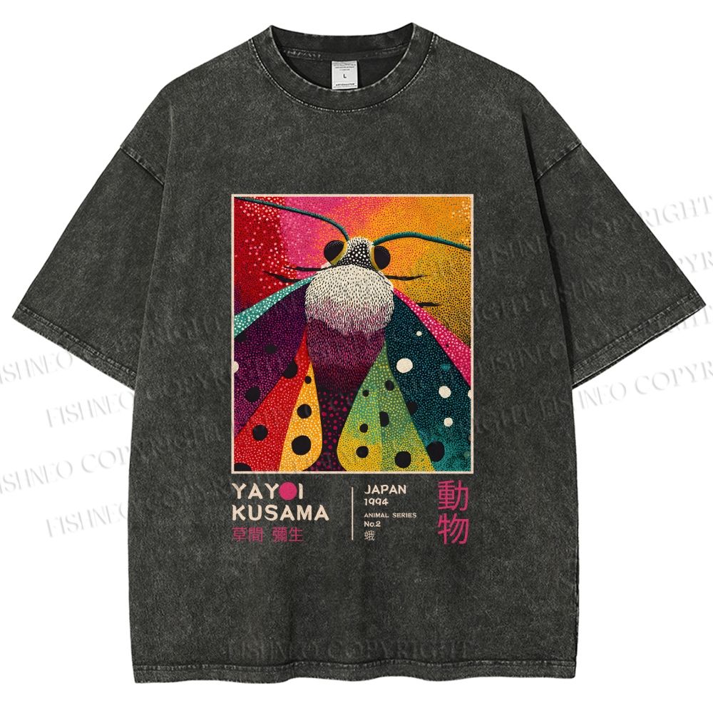 Unisex Yayoi Kusama Moth Printed Washed Tee