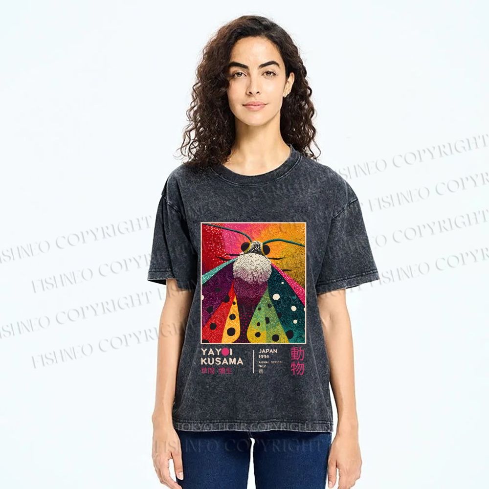 Unisex Yayoi Kusama Moth Printed Washed Tee