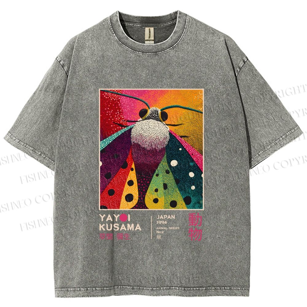 Unisex Yayoi Kusama Moth Printed Washed Tee