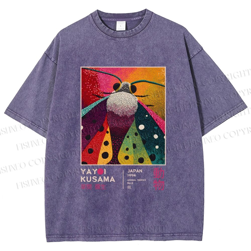 Unisex Yayoi Kusama Moth Printed Washed Tee