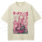 Unisex Octopus Ramen Printed Washed Tee