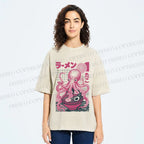 Unisex Octopus Ramen Printed Washed Tee
