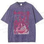 Unisex Octopus Ramen Printed Washed Tee