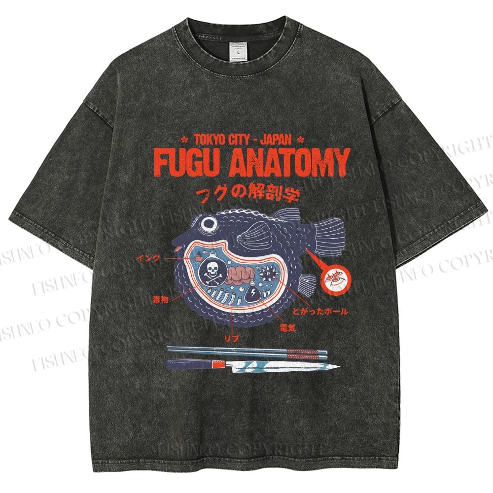 Unisex Fugu Anatomy Printed Washed Tee