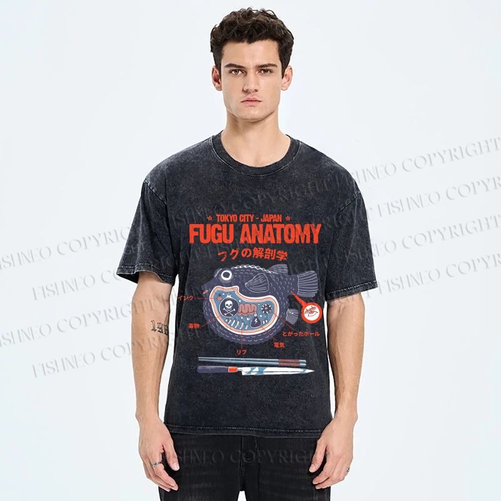 Unisex Fugu Anatomy Printed Washed Tee