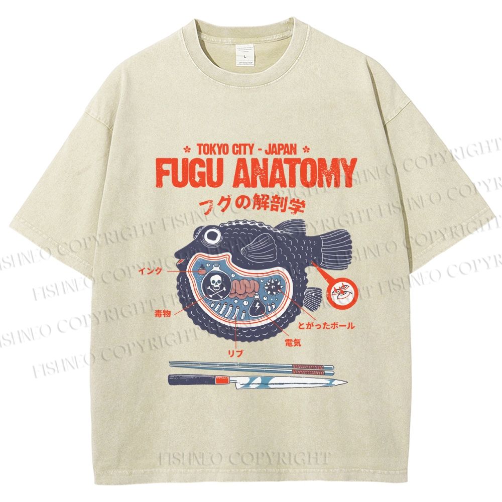 Unisex Fugu Anatomy Printed Washed Tee