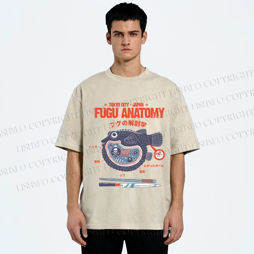 Unisex Fugu Anatomy Printed Washed Tee