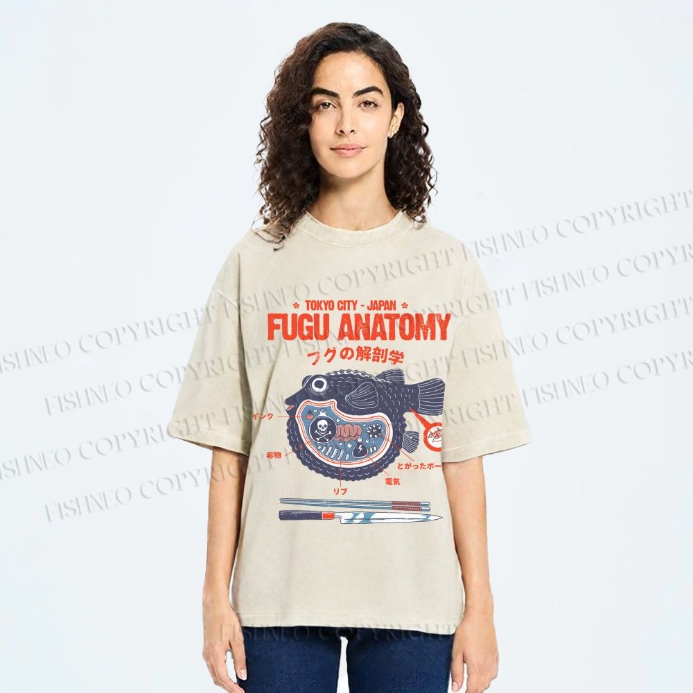Unisex Fugu Anatomy Printed Washed Tee