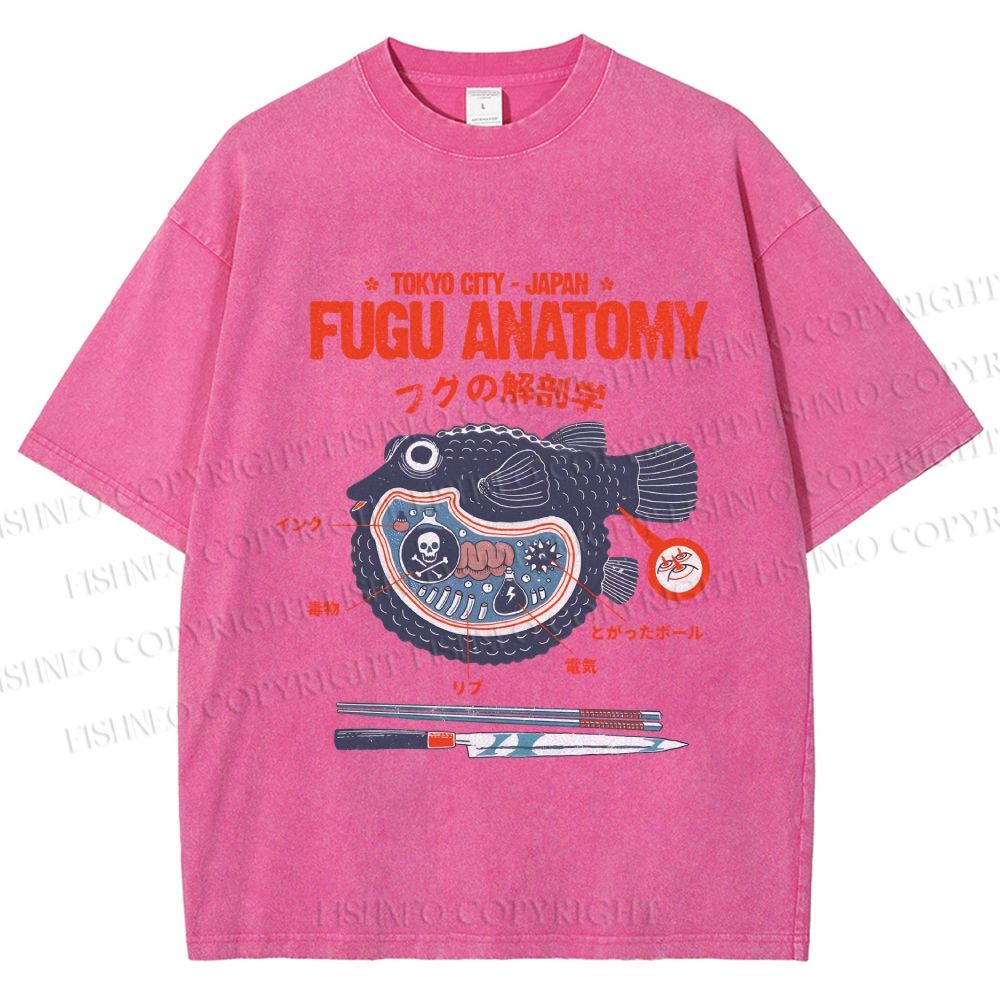 Unisex Fugu Anatomy Printed Washed Tee