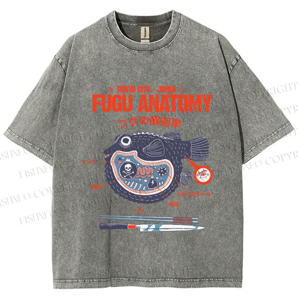 Unisex Fugu Anatomy Printed Washed Tee