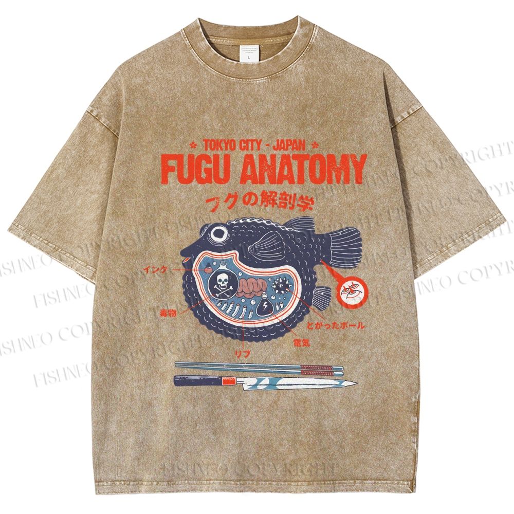 Unisex Fugu Anatomy Printed Washed Tee
