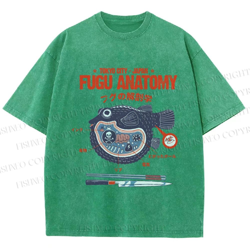 Unisex Fugu Anatomy Printed Washed Tee