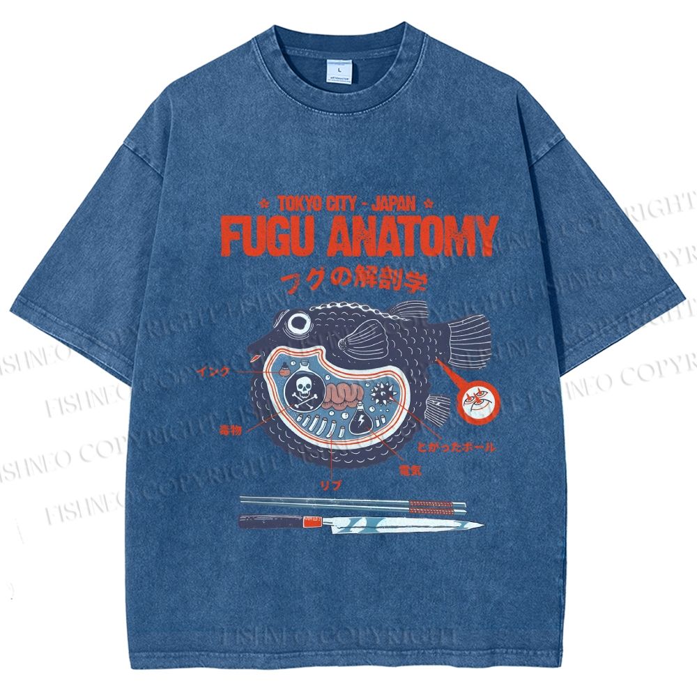 Unisex Fugu Anatomy Printed Washed Tee
