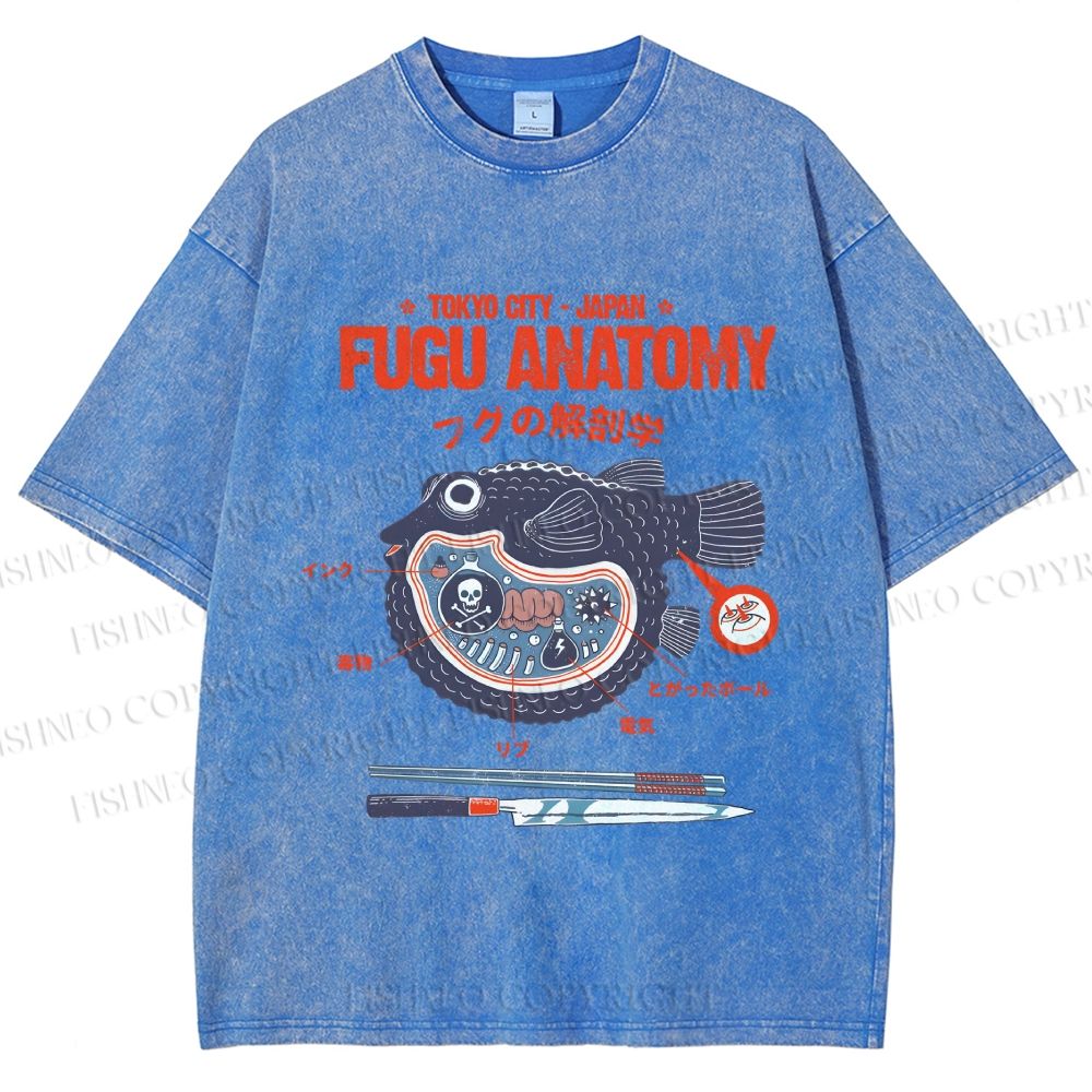 Unisex Fugu Anatomy Printed Washed Tee
