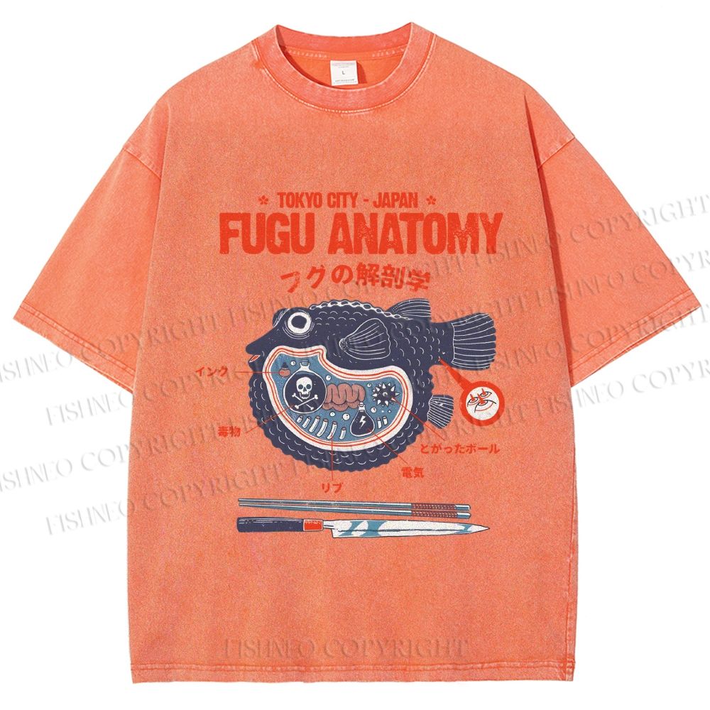 Unisex Fugu Anatomy Printed Washed Tee
