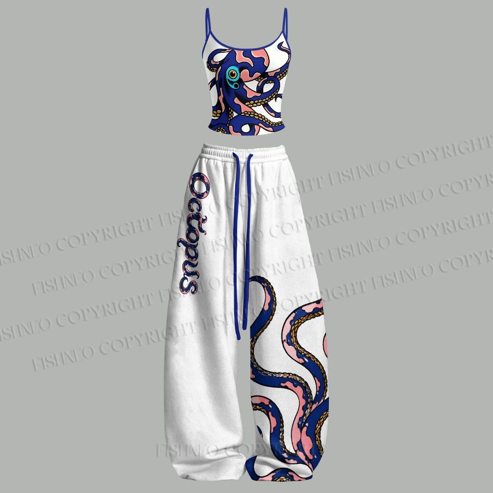 Blue Pink Octopus Top & Elasticated Trousers Two-Piece Set
